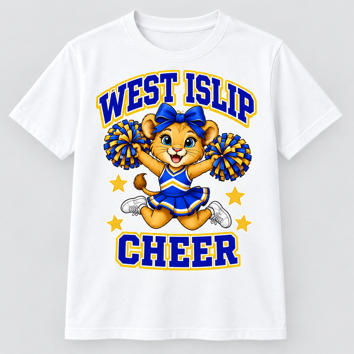 West Islip Cheer Jumping Little Lion T-shirt in White