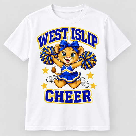 West Islip Cheer Jumping Little Lion T-shirt in White