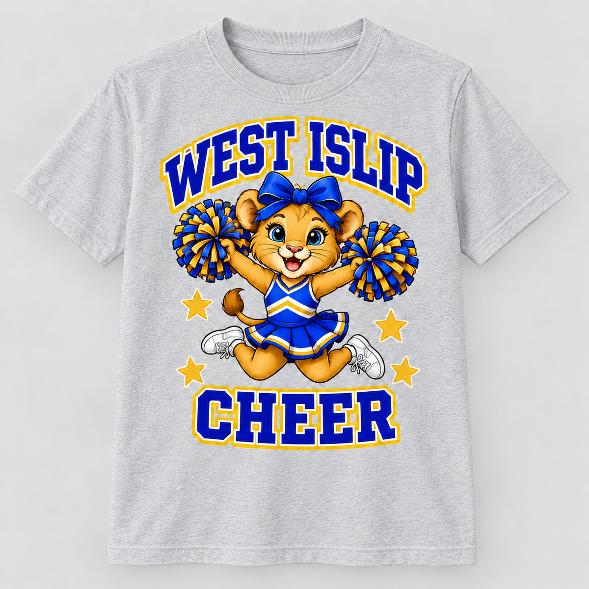 West Islip Cheer Jumping Little Lion T-shirt in Heather Gray