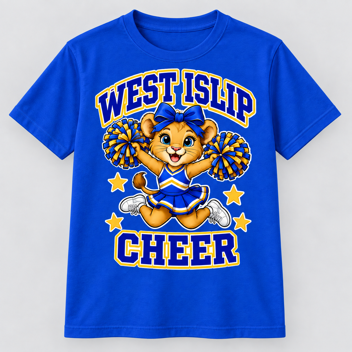 West Islip Cheer Jumping Little Lion T-shirt in Royal Blue