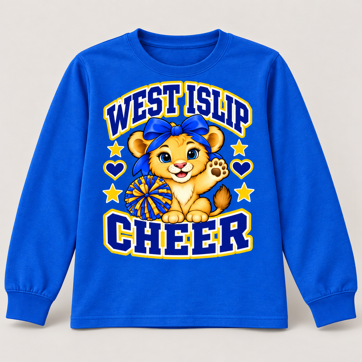 Royal blue West Islip Cheer Waving Cub long-sleeve T-shirt