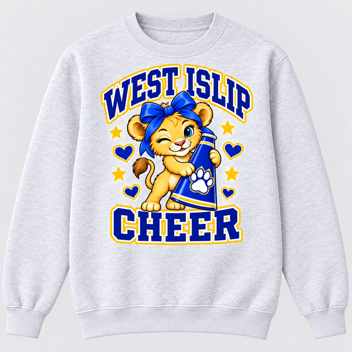 West Islip Cheer Megaphone Little Lion crewneck sweatshirt in Heather Gray