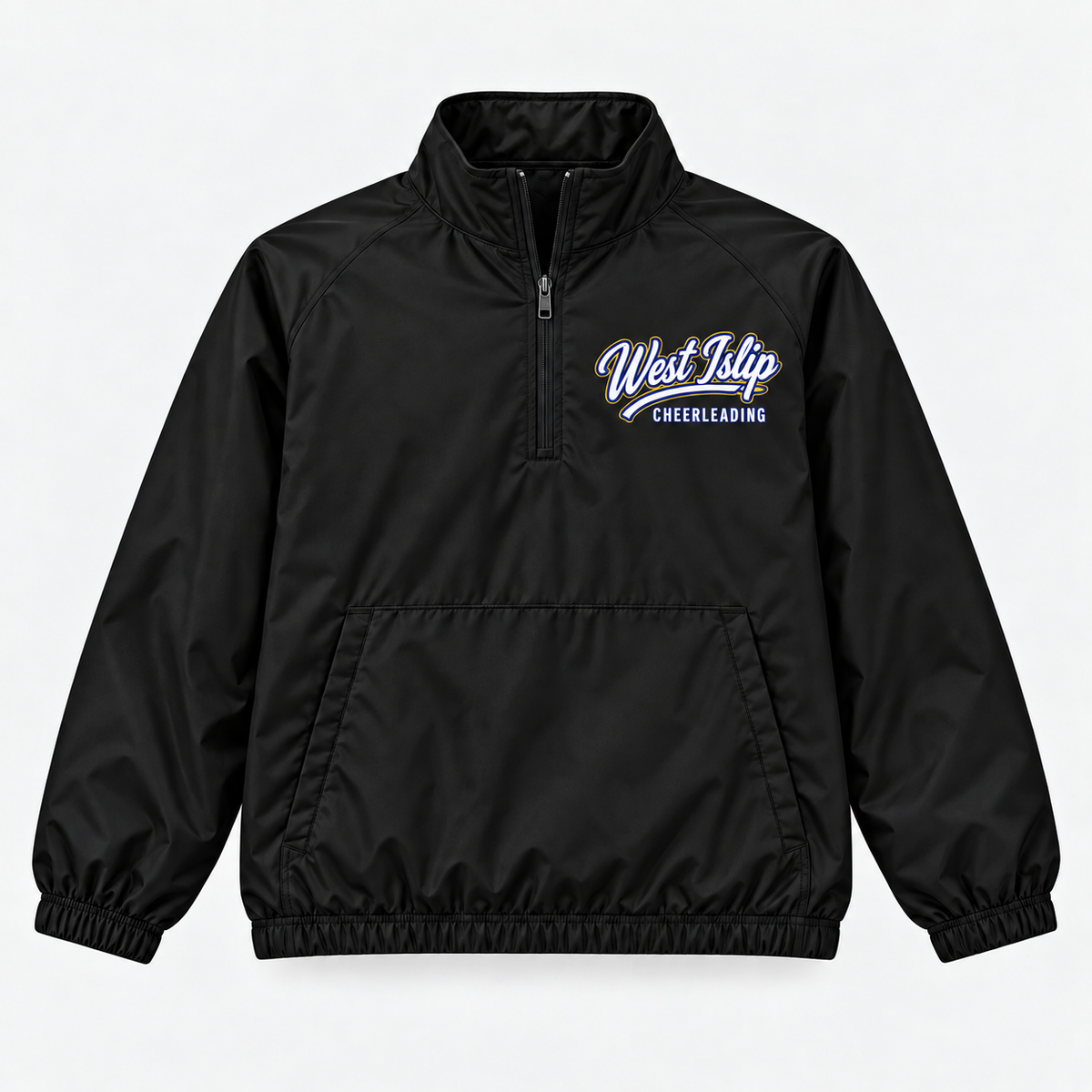 Black West Islip Cheerleading Quarter-Zip Windbreaker Front