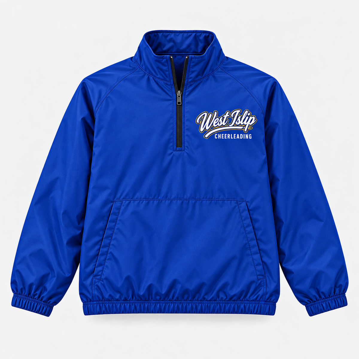 Royal Blue West Islip Cheerleading Quarter-Zip Windbreaker Front