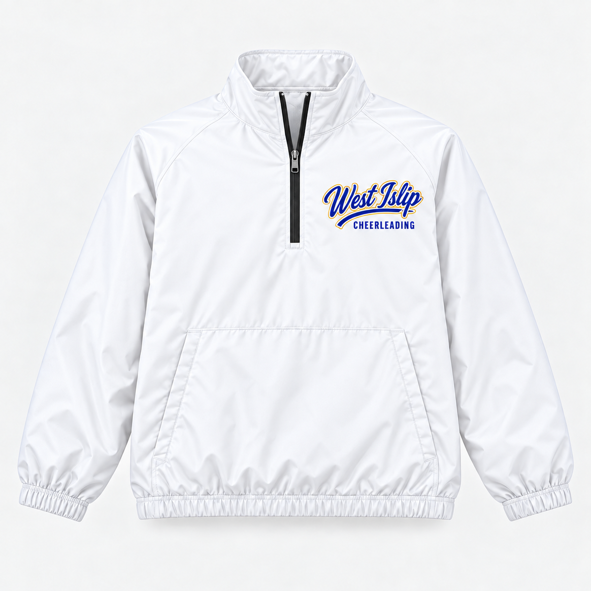 White West Islip Cheerleading Quarter-Zip Windbreaker Front