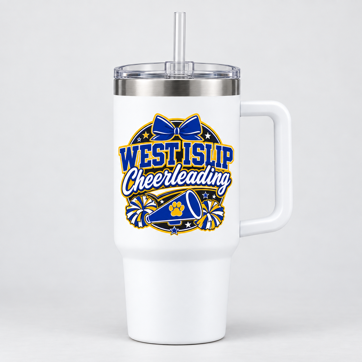 White West Islip Cheerleading Handled Tumbler
