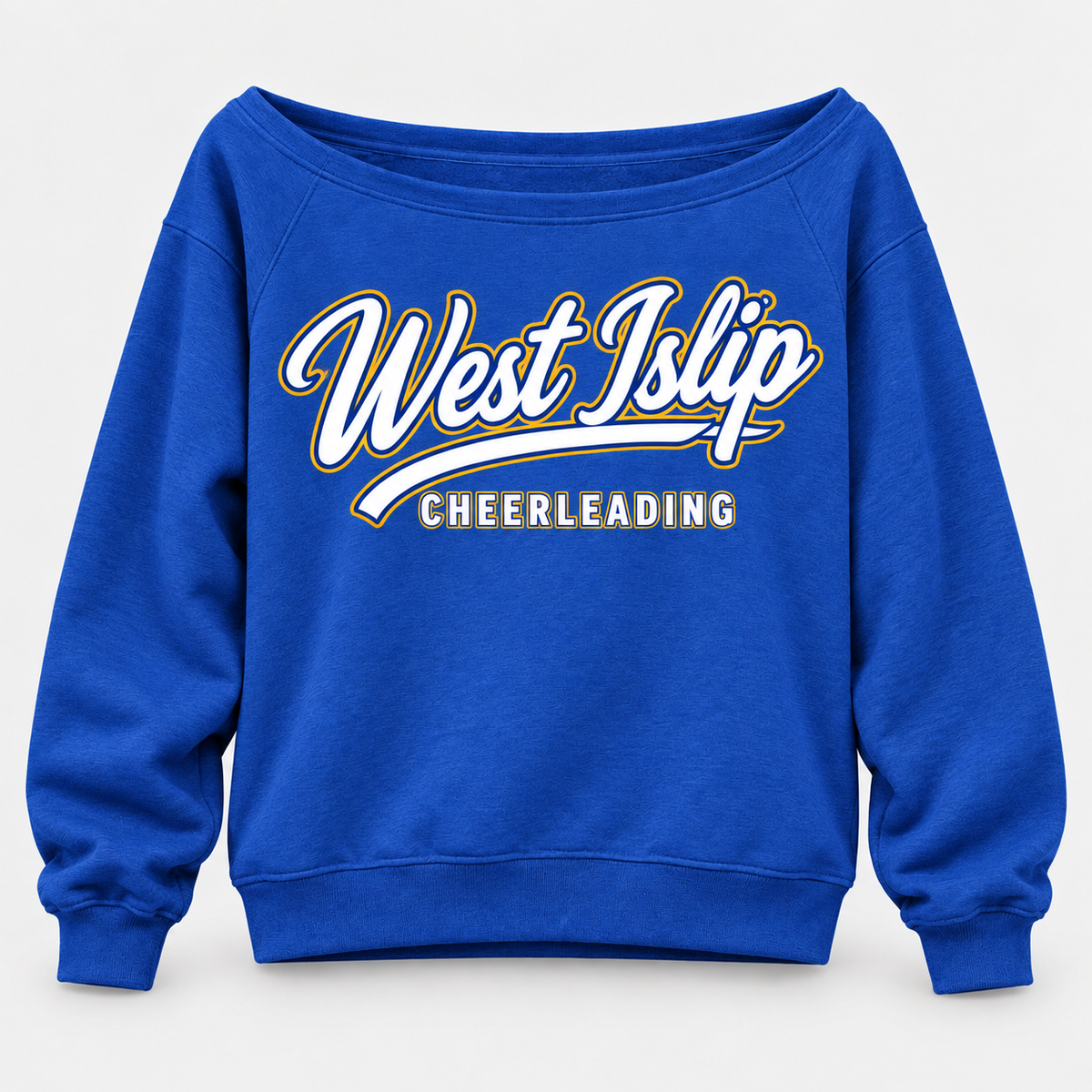 Royal Blue West Islip Cheerleading Women's Script Wide-Neck Sweatshirt