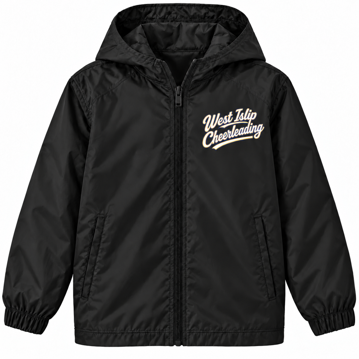 West Islip Cheer youth Sideline Script full-zip windbreaker in Black