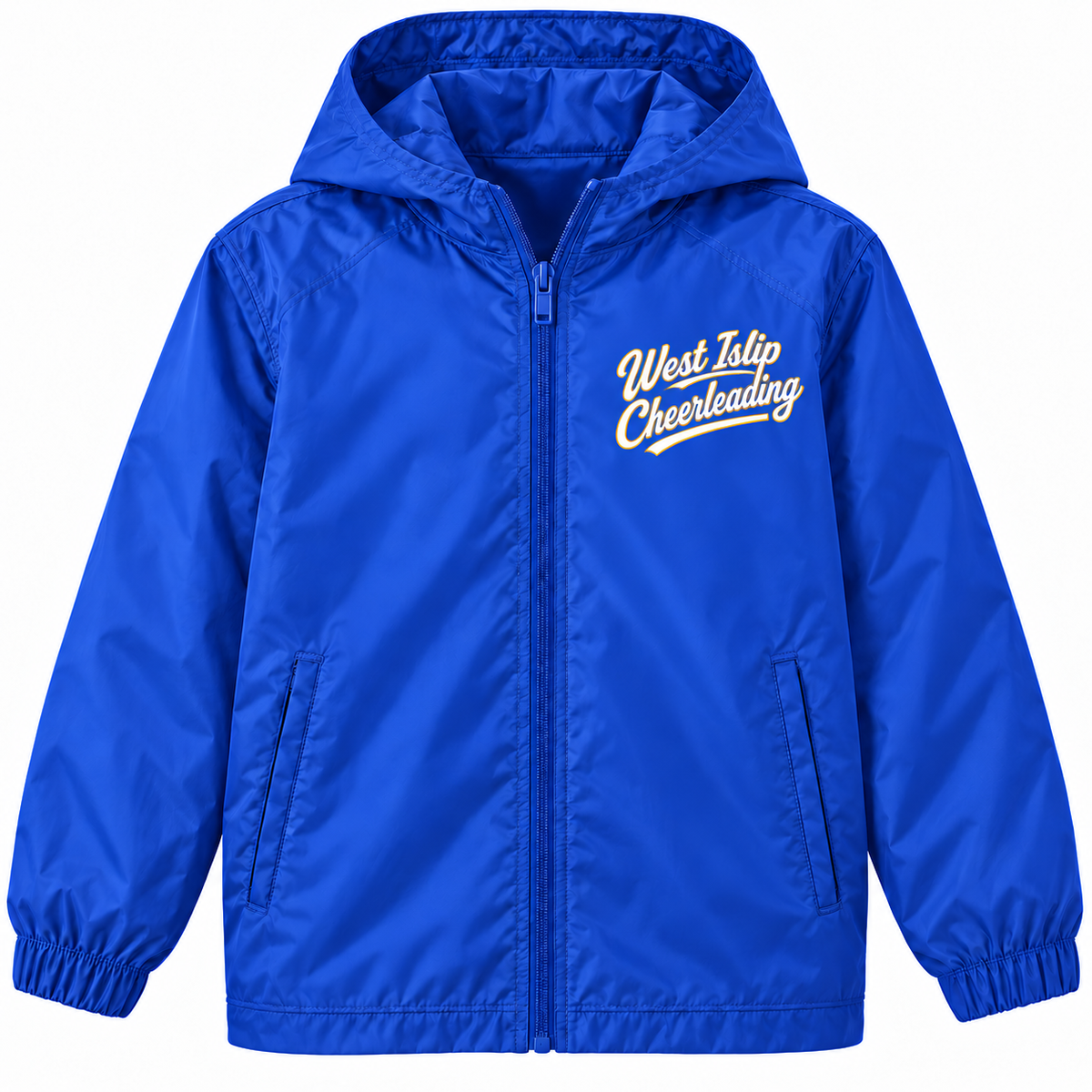 West Islip Cheer youth Sideline Script full-zip windbreaker in Royal Blue