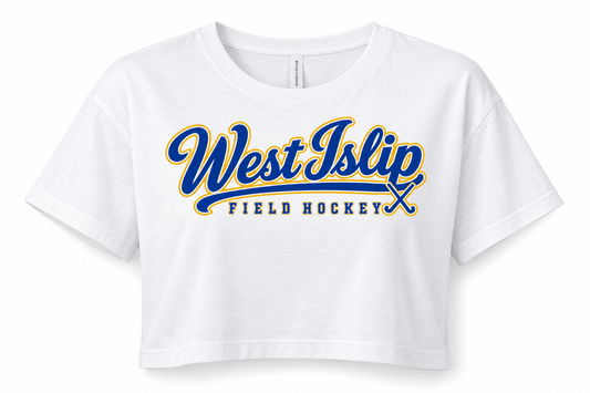 West Islip Field Hockey Heritage Script Women's Boxy Tee in White