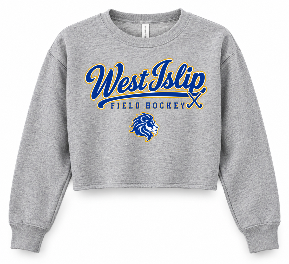 West Islip Field Hockey Signature Lion Women's Crop Crewneck in Heather Gray