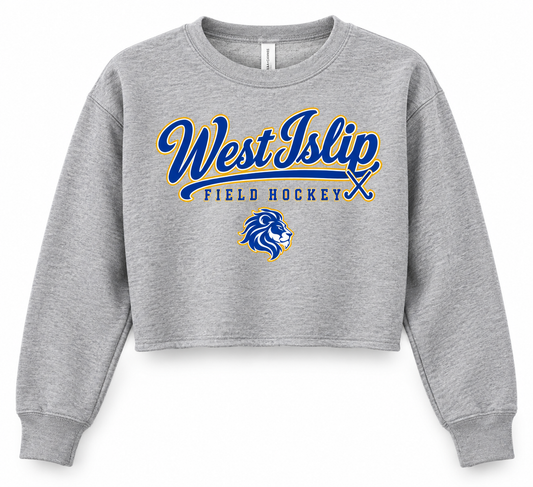 West Islip Field Hockey Signature Lion Women's Crop Crewneck in Heather Gray