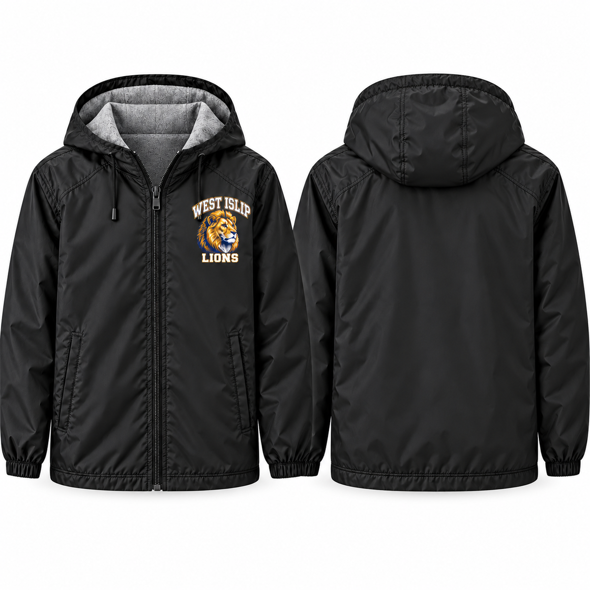 West Islip Lions Heritage Lion jacket, black, front and back