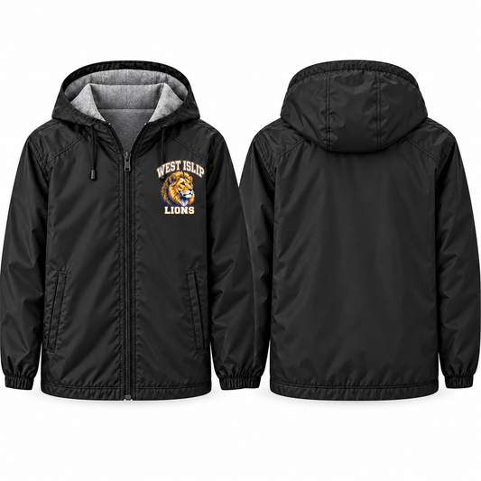 West Islip Lions Heritage Lion jacket, black, front and back