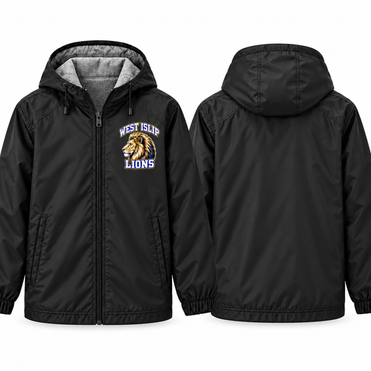 West Islip Lions Classic Profile Adult Unisex Fleece-Lined Hooded Jacket in black, front and back