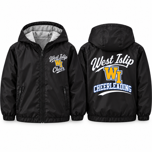 West Islip Cheer Classic Cheer Youth Fleece-Lined Hooded Jacket in black, front and back