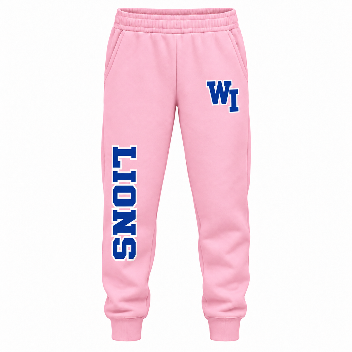 West Islip Lions WI Varsity Youth Joggers - Light Pink with slim lower-leg LIONS print