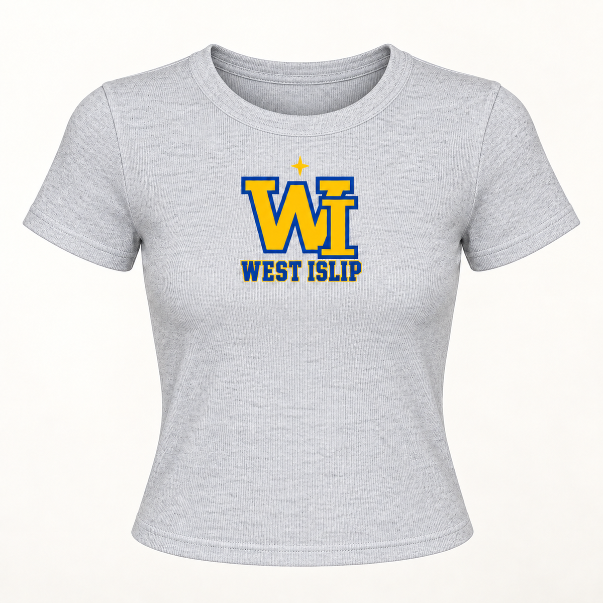 Athletic Heather West Islip women's fitted baby tee front
