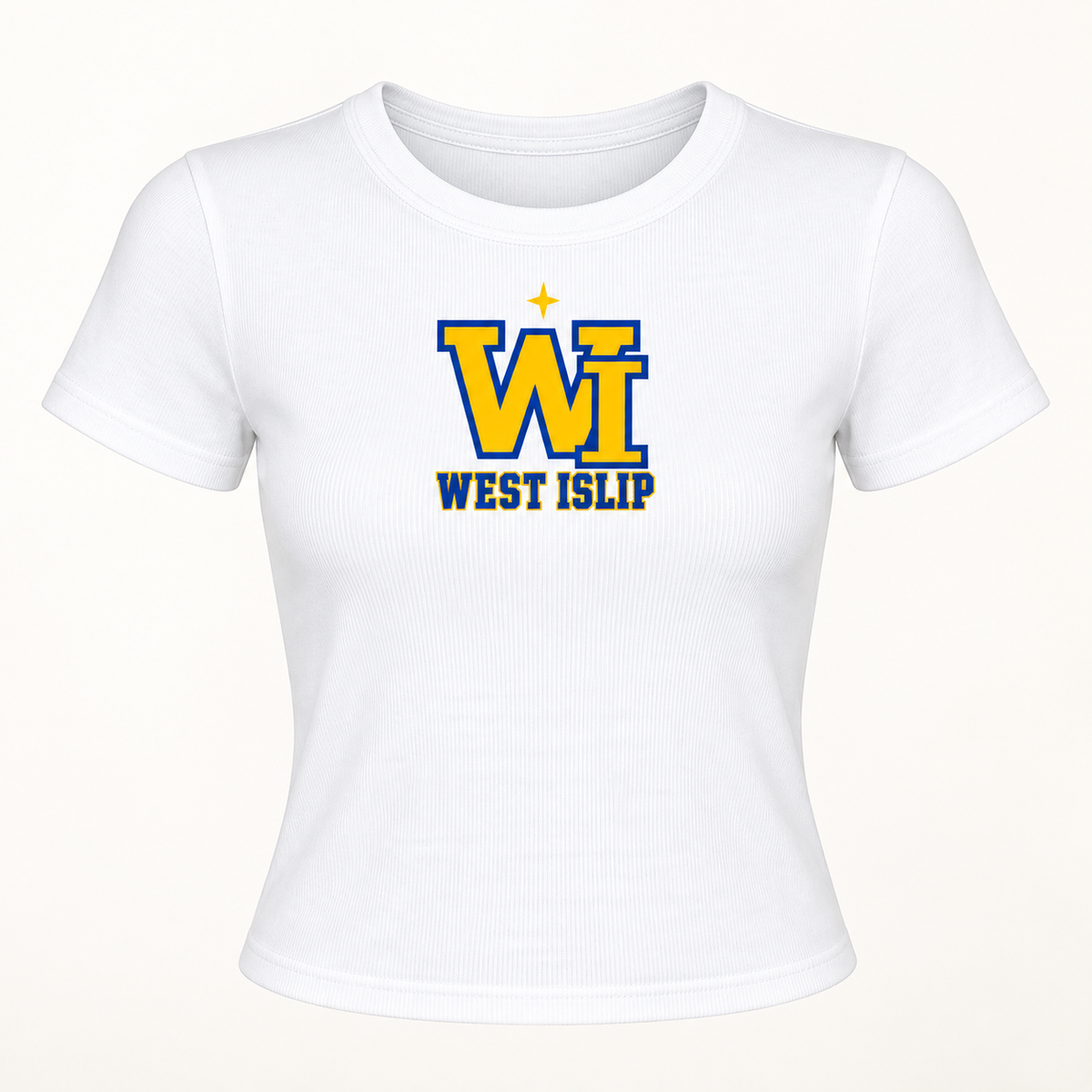 White West Islip women's fitted micro-rib baby tee front