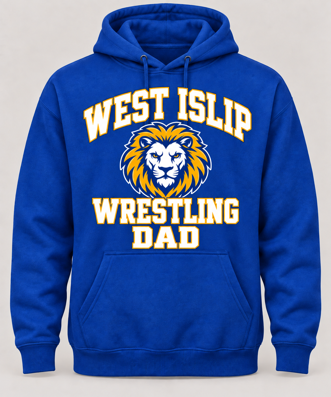 West Islip Wrestling Dad Lion Crest Pullover Hoodie in Royal Blue