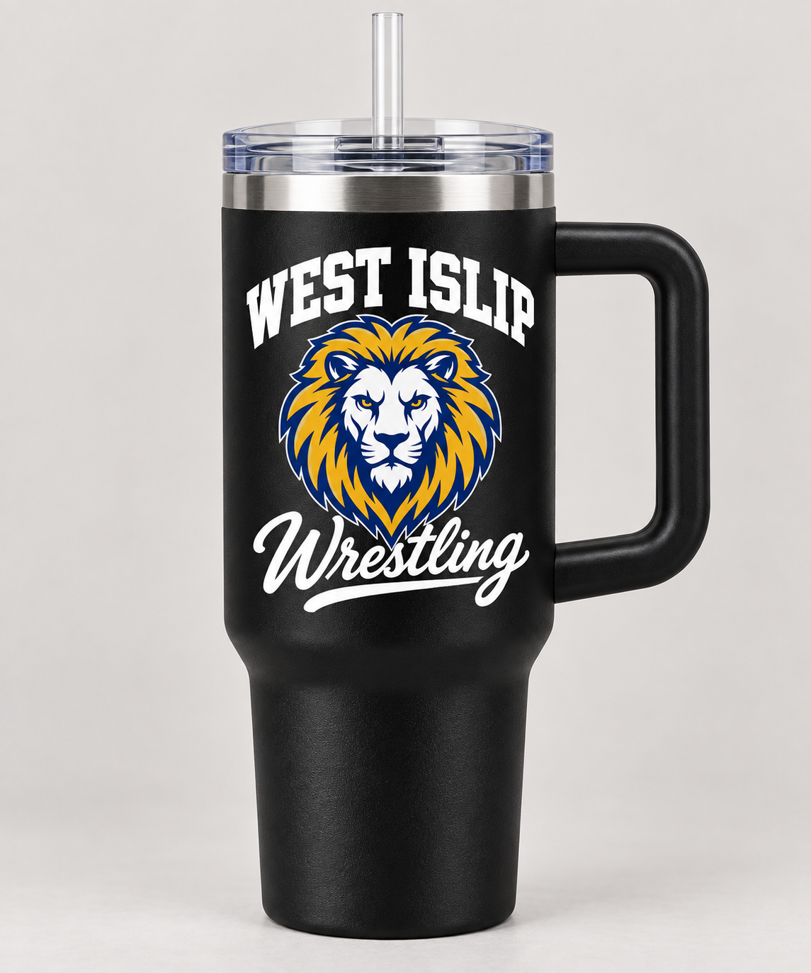 West Islip Wrestling Lion Crest 40 oz Handled Tumbler in Black
