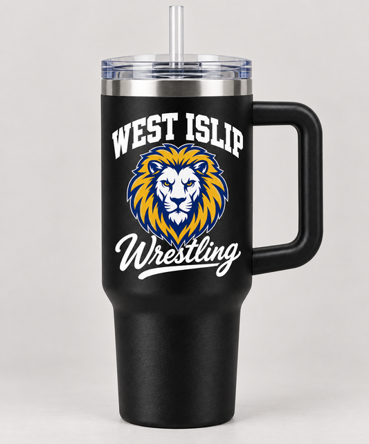 West Islip Wrestling Lion Crest 40 oz Handled Tumbler in Black