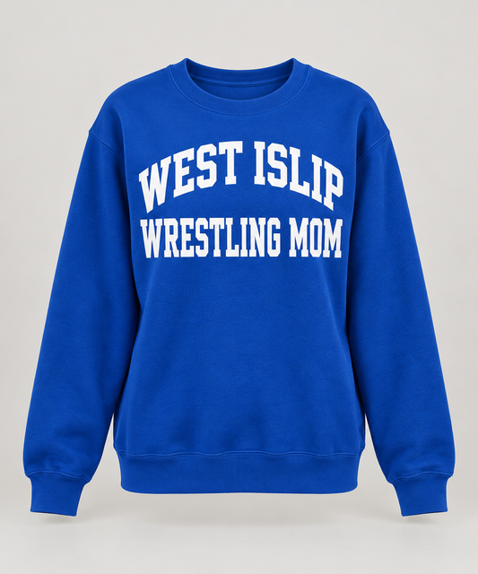 West Islip Wrestling Mom Varsity Crewneck Sweatshirt in Royal Blue