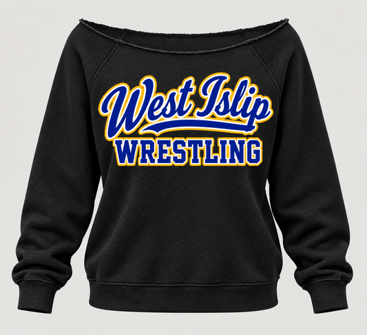 Black — West Islip Wrestling off-shoulder sweatshirt