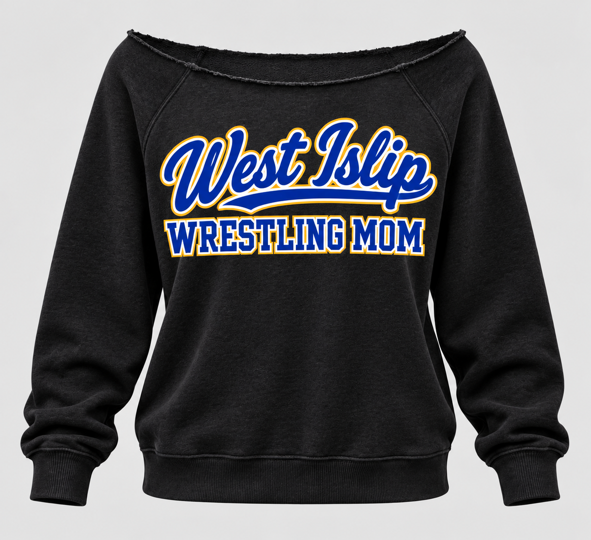 Black — West Islip Wrestling Mom off-shoulder sweatshirt
