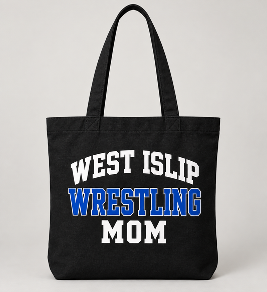 West Islip Wrestling Mom Varsity Tote Bag in Black