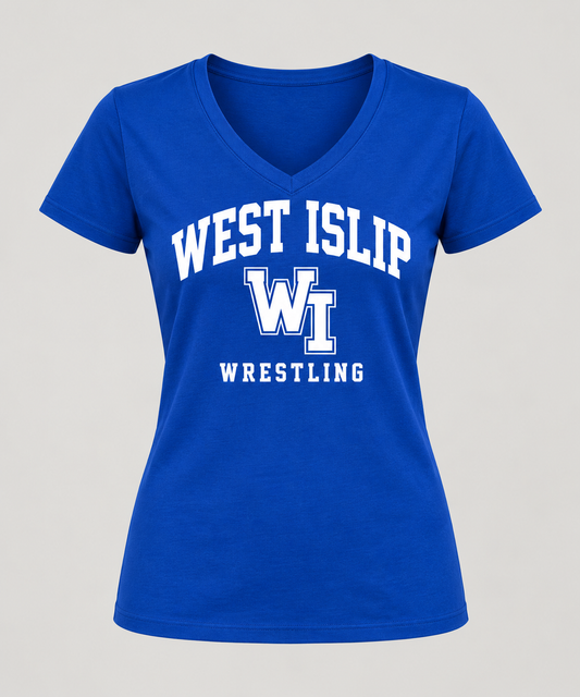 West Islip Wrestling Women's Varsity V-Neck T-Shirt in Royal Blue