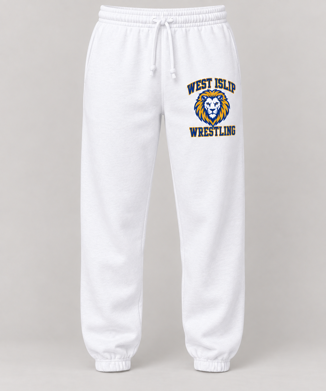West Islip Wrestling Lion Crest White Sweatpants in White