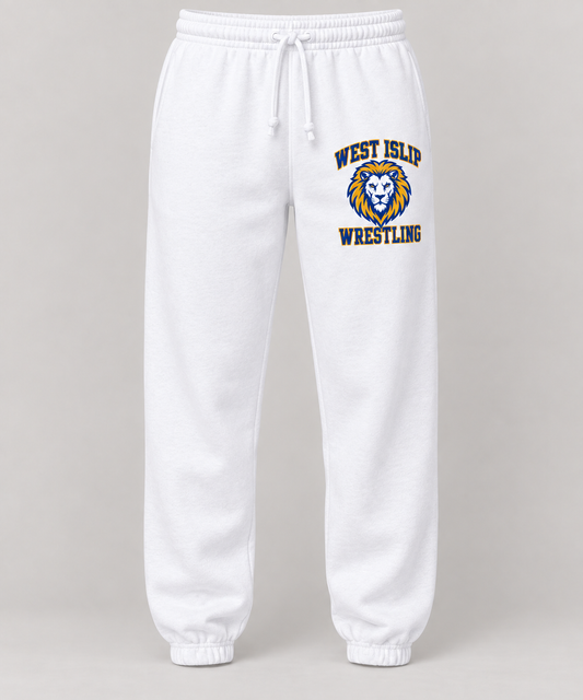 West Islip Wrestling Lion Crest White Sweatpants in White