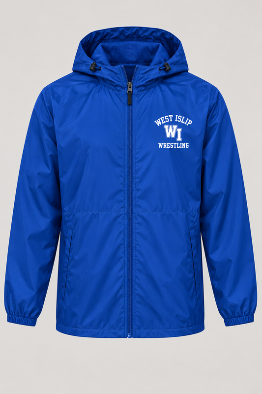 West Islip Wrestling WI Varsity Full-Zip Windbreaker in Royal Blue