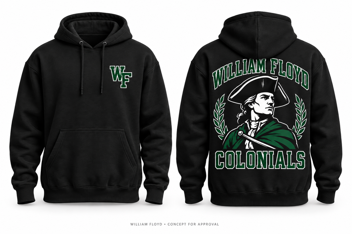 William Floyd Colonials black hoodie front and back concept