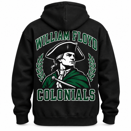 William Floyd Colonials Varsity Hoodie — single black garment back view