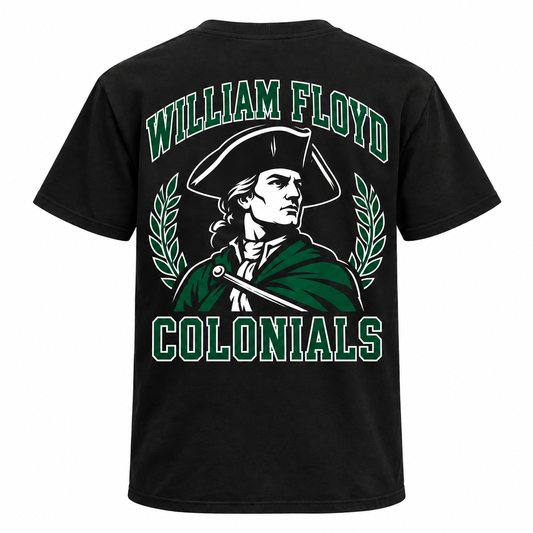 William Floyd Colonials Varsity Tee — single black garment back view