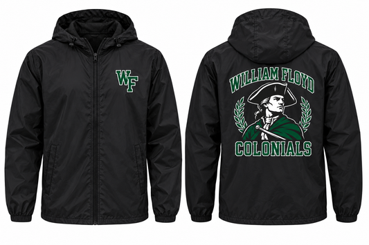 William Floyd Colonials Varsity Windbreaker — Black front and back