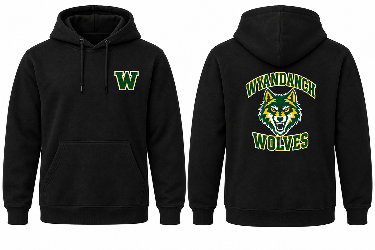 WYANDANCH WOLVES black hoodie front and back