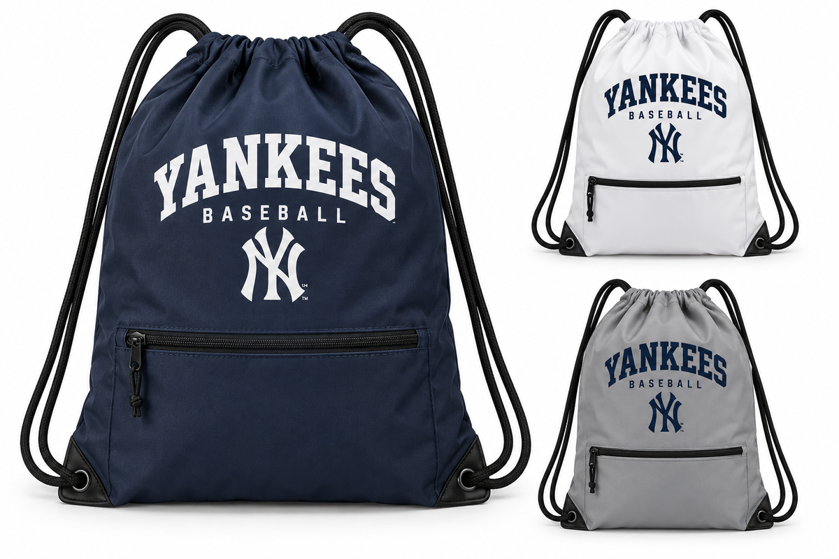 New York Yankees Baseball Original Zip-Pocket Drawstring Bag — Navy, White, Gray