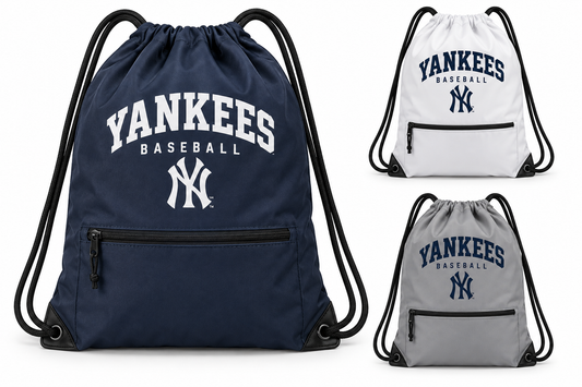 New York Yankees Baseball Original Zip-Pocket Drawstring Bag — Navy, White, Gray