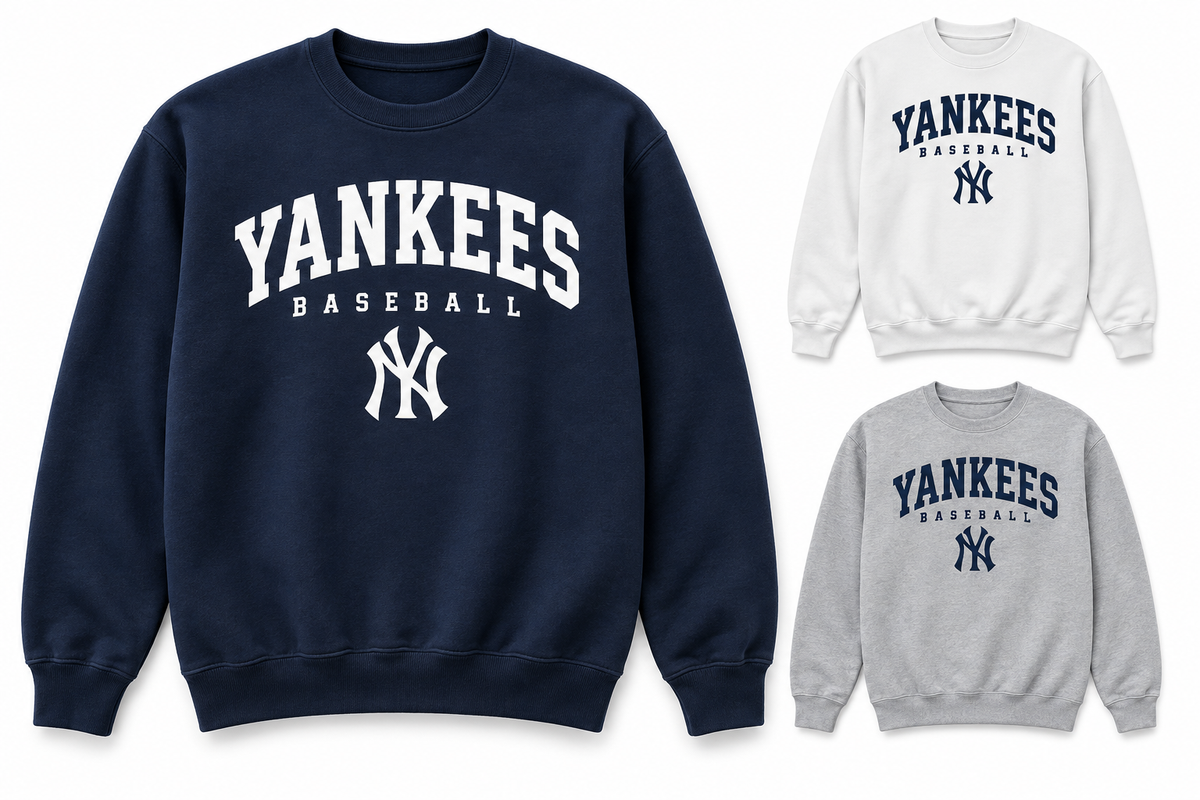New York Yankees Baseball Original Unisex Crewneck Sweatshirt — Navy, White, Sport Gray