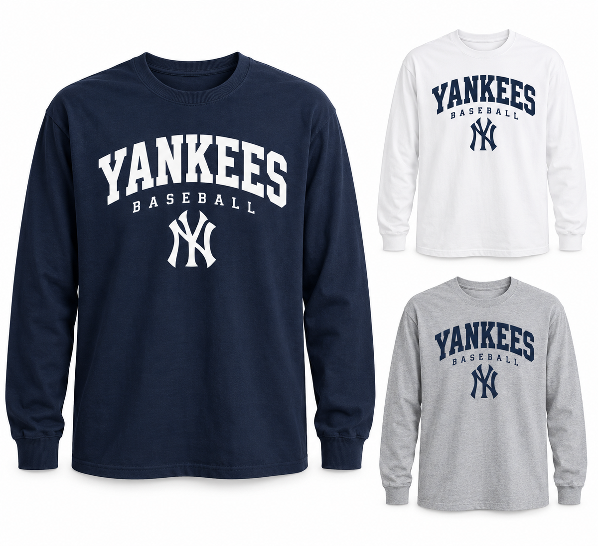 New York Yankees Baseball Original Unisex Long Sleeve T-Shirt — Navy, White, Sport Gray