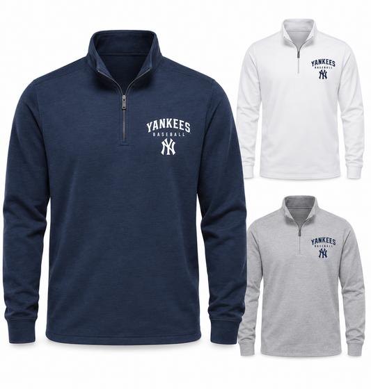 New York Yankees Baseball Original Unisex Quarter-Zip Pullover — Navy, White, Sport Gray