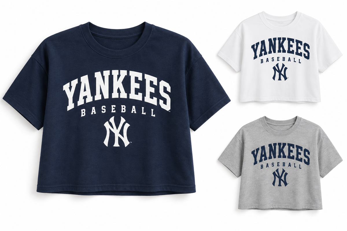 New York Yankees Baseball Original Women's Cropped T-Shirt — Navy, White, Sport Gray