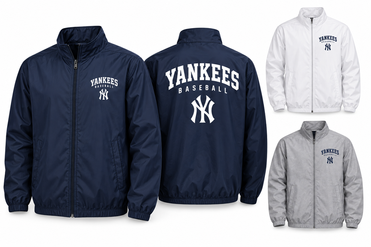 New York Yankees Baseball Original Unisex Full-Zip Windbreaker — Navy, White, Sport Gray