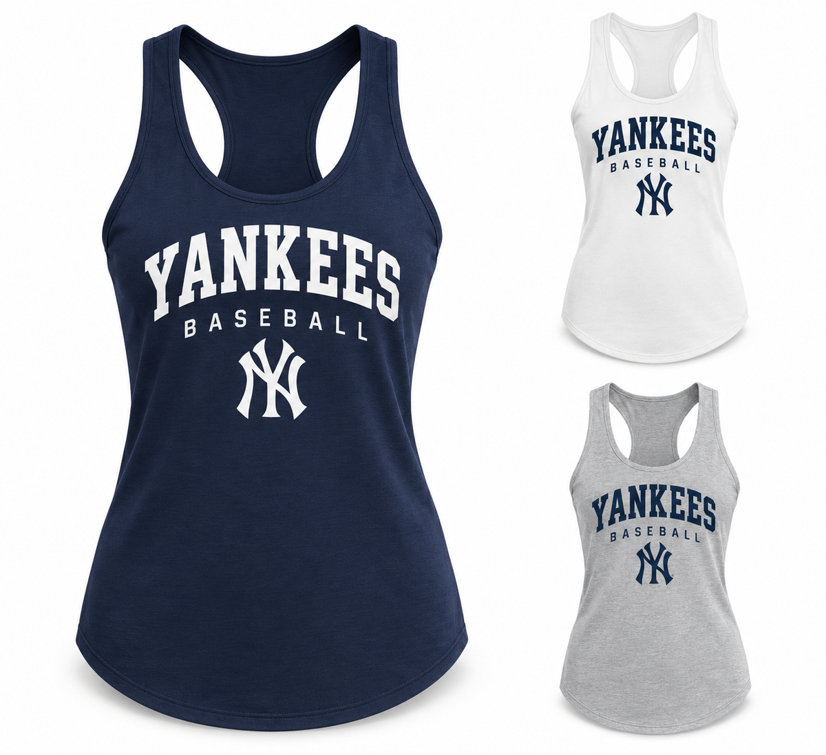 New York Yankees Baseball Original Women's Racerback Tank — Navy, White, Sport Gray