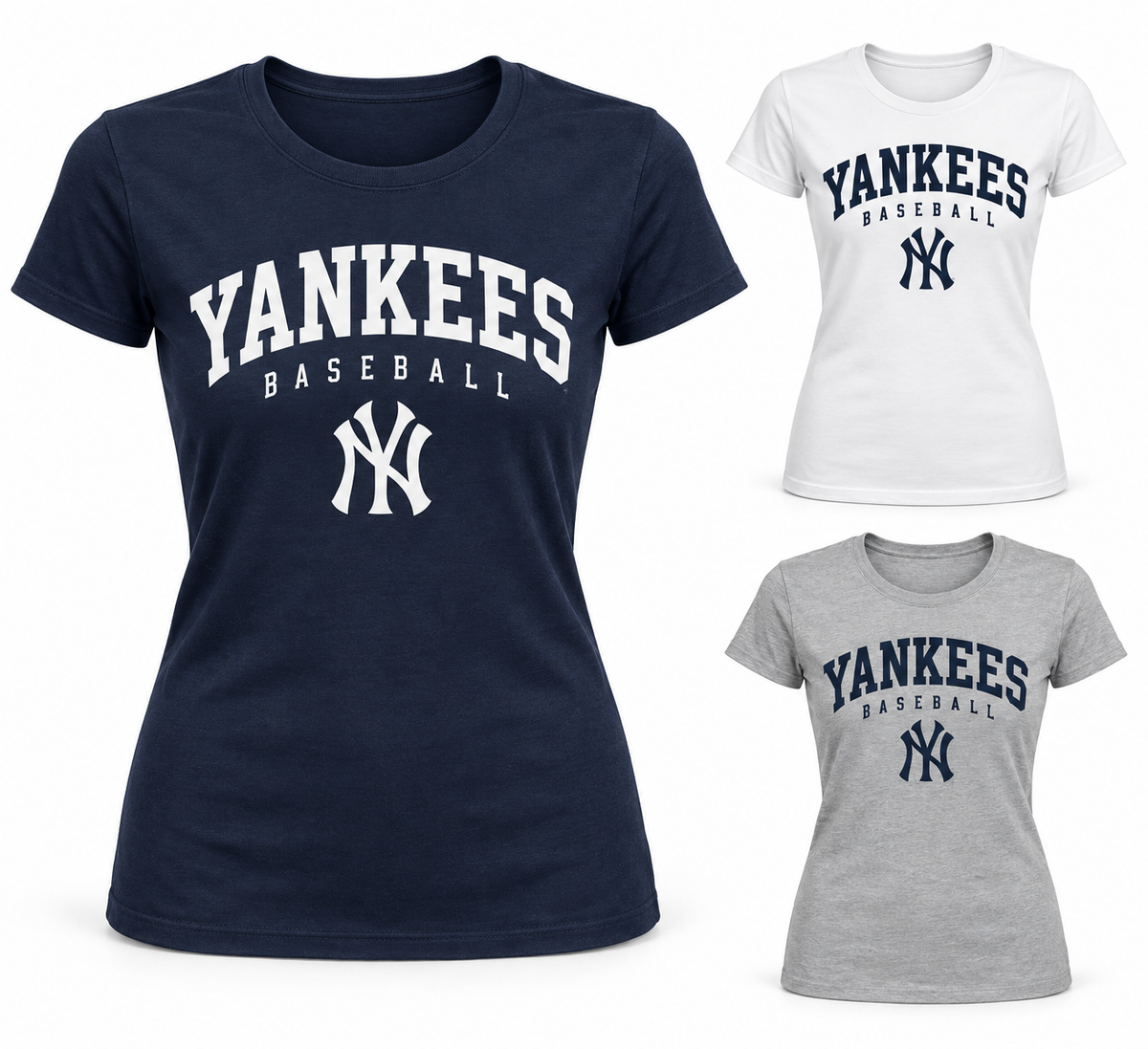 New York Yankees Baseball Original Women's Fitted T-Shirt — Navy, White, Sport Gray