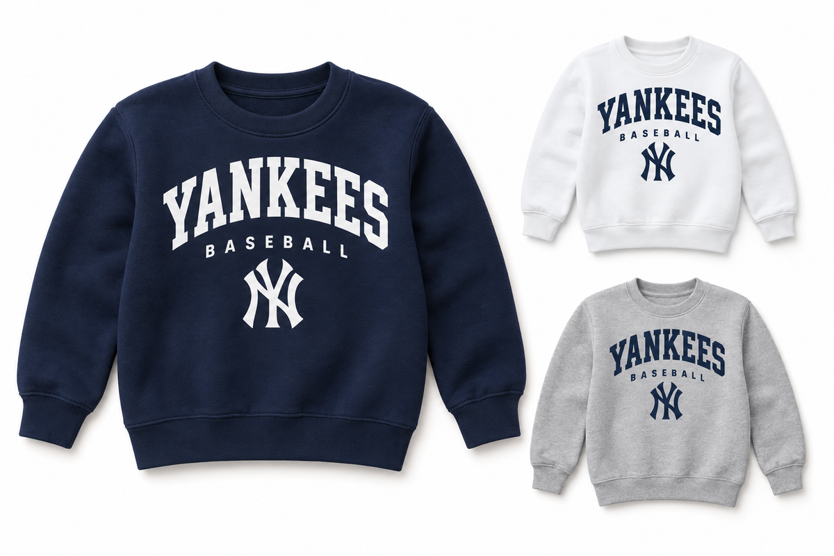 New York Yankees Baseball Original Youth Crewneck Sweatshirt — Navy, White, Sport Gray