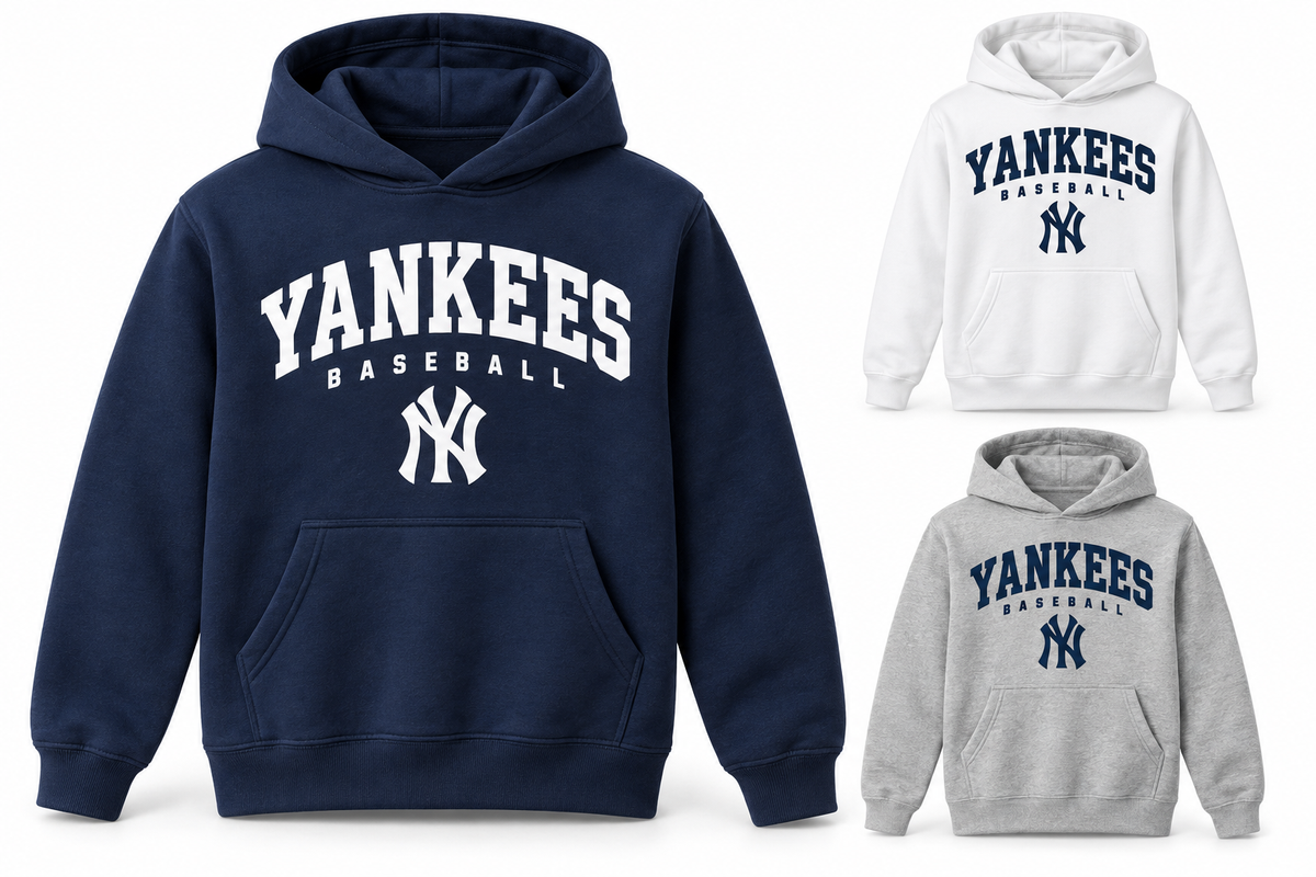 New York Yankees Baseball Original Youth Pullover Hoodie — Navy, White, Sport Gray